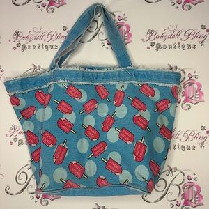Denim bag popsicle freezie rocket pop pink blue white summer beach frozen treat